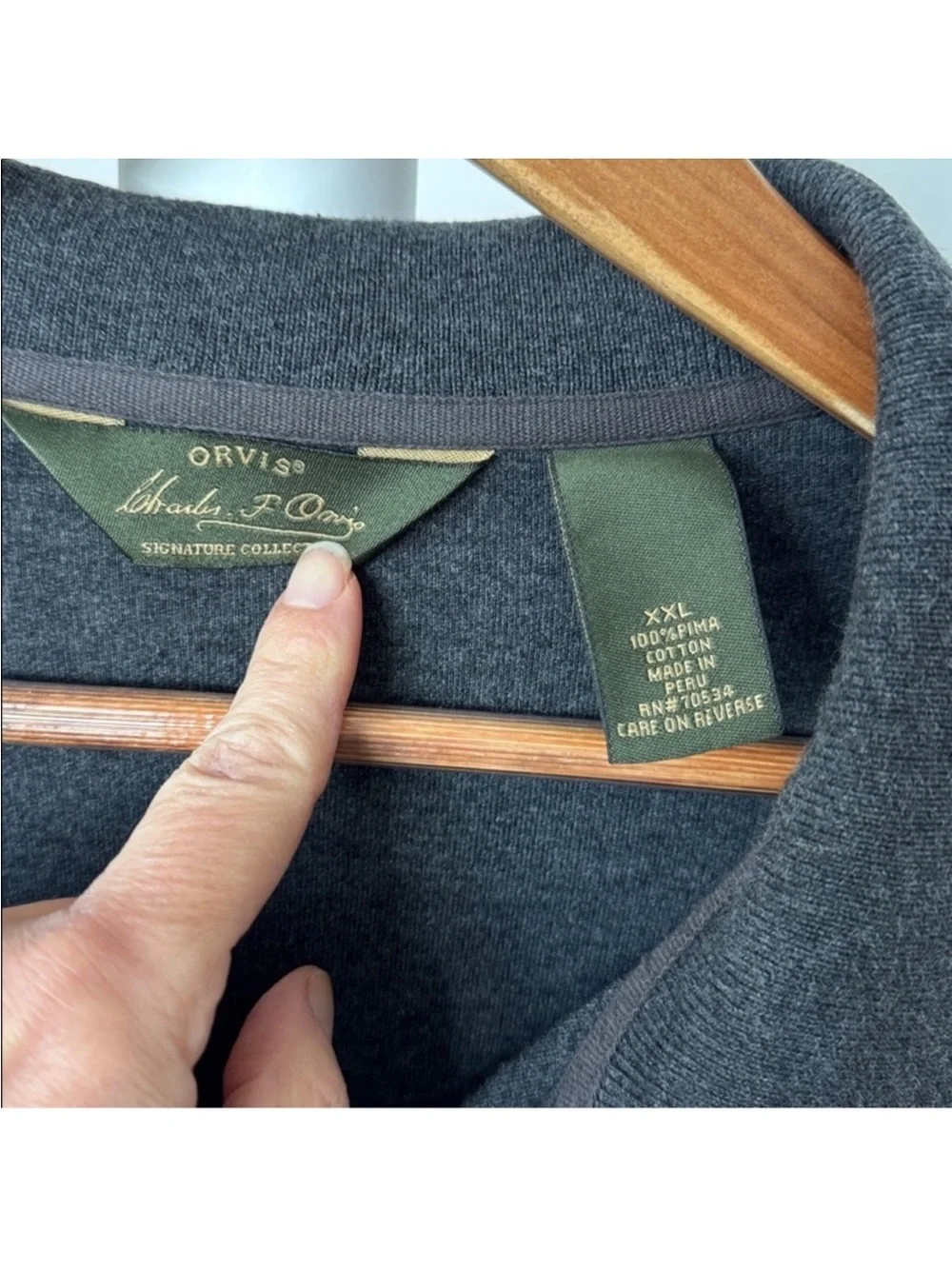 Orvis Signature Collection Polo Long Sleeve sweater Top Sz 2XL Gray Pima Cotton